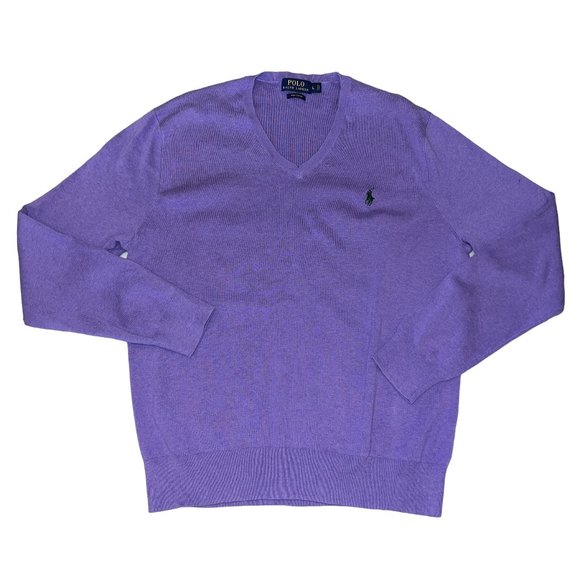 Perfect for spring! POLO Ralph Lauren Purple Pima Cotton V-Neck Sweater … - Picture 1 of 5